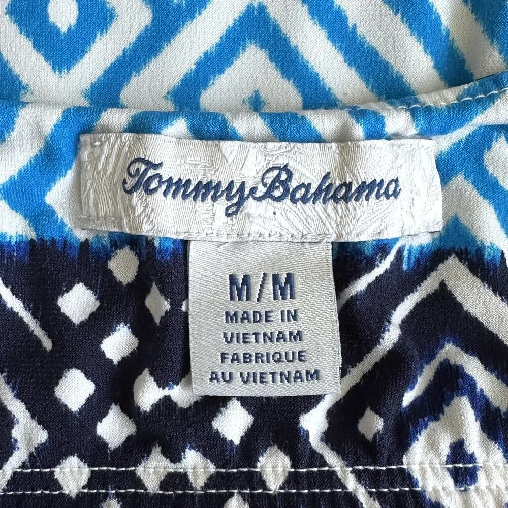 Tommy Bahama Mayan Maze Sleeveless Blue Print Maxi Dress Tropical Vacation - Picture 3 of 7
